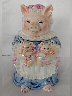 Vtg Hand-Painted Ceramic Mother Pig & Piglets Cookie Jar By Heritage Mint Ltd.